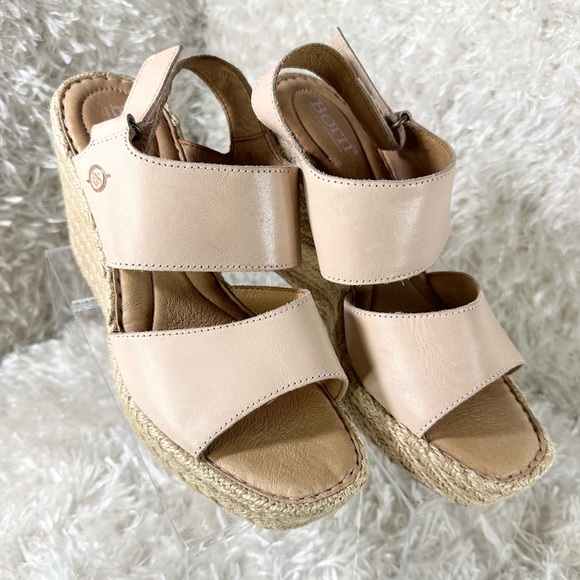Born Wedge Espadrille Vachetta Leather Light Pink/Tan Women’s Size 9 - Picture 1 of 9